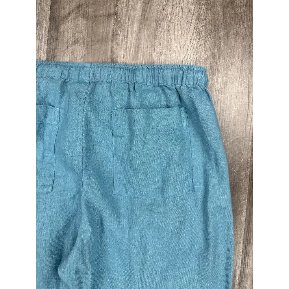 Alex Crane Bo Drawstring Linen Pants Blue — Size Medium